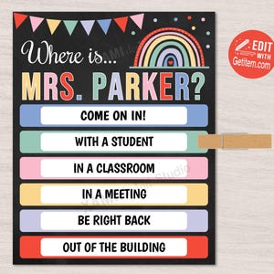 EDITABLE Where&#39;s the Teacher Sign Classroom Door Sign Custom Teacher Gifts Teacher Door Hanger Classroom Management id: WTS10