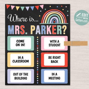 EDITABLE Where&#39;s the Teacher Sign Classroom Door Sign Custom Teacher Gifts Teacher Door Hanger Classroom Management id: WTS4