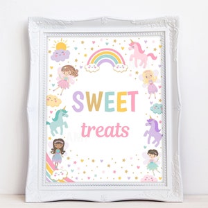 Unicorn Fairy Birthday Sweet Treats Sign Whimsical Fairytale Unicorn Party Pastel Rainbow Magical Party Printable Instant Download UF1