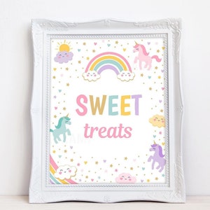 Unicorn Birthday Sweet Treats Sign Whimsical Fairytale Unicorn Party Pastel Rainbow Magical Party Printable Instant Download UD1
