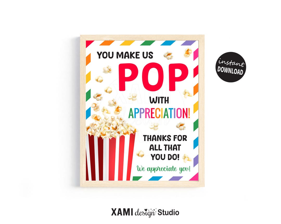 Popcorn Appreciation Sign Teacher Staff Employee School Appreciation ...