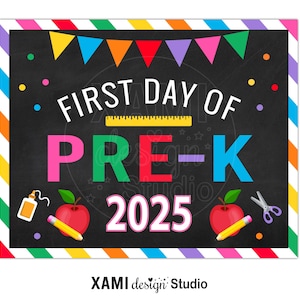 First Day of PRE-K Sign 2025 Photo Prop Rainbow Girl Kids First Day of School Sign Back to School Sign Chalkboard Digital Printable