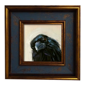 Peinture à l'huile de corbeau Original portrait de corbeau encadré petit art gothique oiseau décoration murale sombre milieu universitaire esthétique personnalisé peint à la main 10 x 10 cm