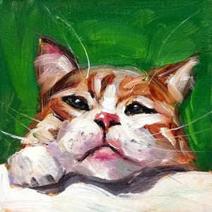 Ginger Cat Oil Painting Funny Orange Kitten Wall Art Whimsical Kitty Art Cat Lover Gift Feline Wall Decor Custom Hand-Painted