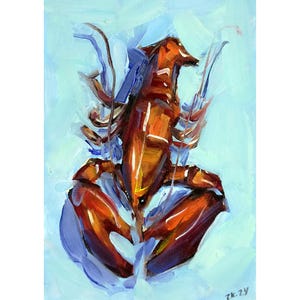 Lobster Oil Painting Original Art on Canvas 6x8 Inches – Red Seafood Wall Decor – Coastal Kitchen Art – Nautical Lobster Gift