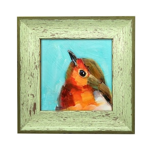Robin Bird Oil Painting – Backyard Bird Original Art, Small Nature Painting, Bird Lover Gift, Woodland Decor, Hand-Painted Art
