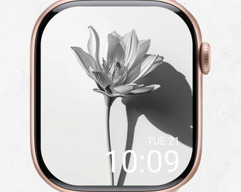 Black White Flower Apple Watch Wallpaper | Minimal Floral Watch Face (Digital Download)