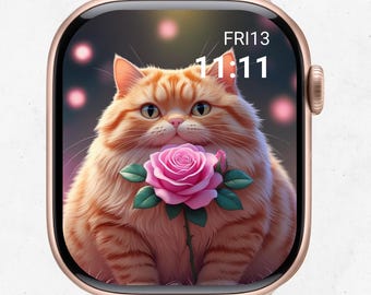 Orange Cat with Rose Apple Watch Face (Digital Download PNG File)