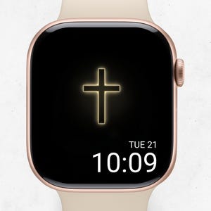 Leuchtendes Goldkreuz Apple-Uhr-Gesicht | Moderne minimalistische Glaube Tapete | christlicher digitaler Download Bild 4