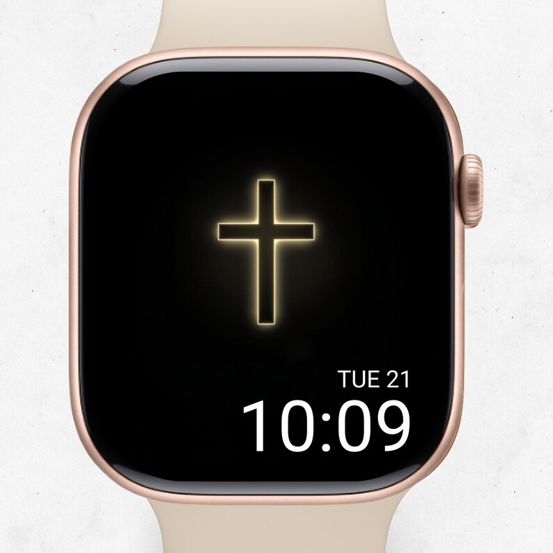 Leuchtendes Goldkreuz Apple-Uhr-Gesicht | Moderne minimalistische Glaube Tapete | christlicher digitaler Download Bild 4