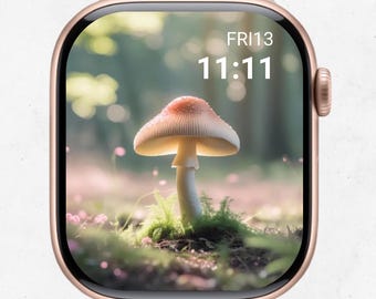 Fondo de pantalla de naturaleza estilo cottagecore con esfera de bosque de hongos para Apple Watch