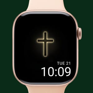 Leuchtendes Goldkreuz Apple-Uhr-Gesicht | Moderne minimalistische Glaube Tapete | christlicher digitaler Download