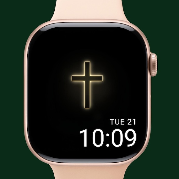 Glowing Gold Cross Outline Apple Watch Face | Modern Minimalist Faith Wallpaper | Christian Digital Download