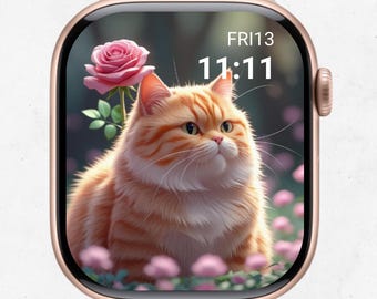 Enchanted Forest Cat Apple Watch Face: Pink Rose Fantasy (Digital Download)