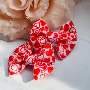 Red Love Hearts Mini Hair Bow Clips | Hair Accessories | Hair Clips