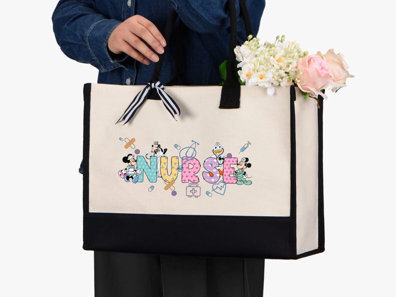 Disney Nurse Cornered Tote Bag,  Nurse's Day Bag, Nurse Bags, Nurse Graduation Gift, Nursing Totes, Best Nurse Gift, Mickey Nurse Bag, Nurse Week Bag, Nurse's Day Bag, Nursing Totes, Best Nurse Gift, Mickey Nurse Bag, Nurse Week Bag, Nurse's Day Bag, ER Nursing Tote, RN Nurse Girl Bag, ICU Nurse Bag, Nurse Anesthetist Tote, RN Canvas Bag, Nursing Lpn Cna Bag