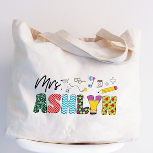 Custom Name Teacher Tote Bag, Personalized Teacher Gifts, Gift for Teachers, New Teacher Gift, Teacher Appreciation Bag, Teacher Life Tote