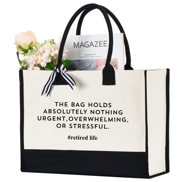 Sac fourre-tout dans un coin de retraite, cadeau de sac en toile de retraite, sac cadeau de retraite, sac fourre-tout de retraite amusant dans un coin, cadeaux de retraite pour femme