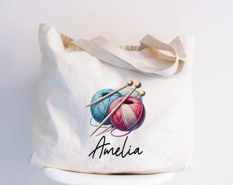 Personalized Knitting Tote Bag, Custom Gift For Mom Crochet Totes, Customized Knitting Grandma Bag, Yarn Mother's Day Bag,Stitcher Women Bag