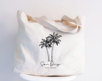 Palm Tree Wedding Tote Bag, Custom Tropical Gift, Island Favor