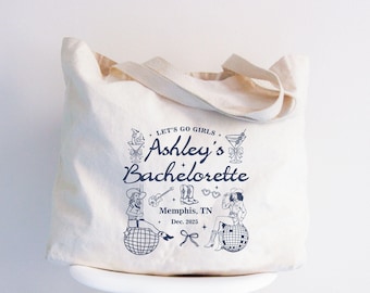 Personalized Western Bachelorette Tote Bag: Bridesmaid Gifts, Bridal Shower Gift, Disco Cowgirl Bags,  Let's Go Girls Weekend Totes