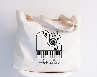 Personalized Piano Tote Bag, Custom Music Teacher Gift