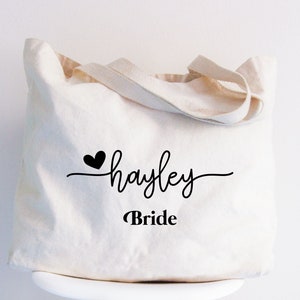 Custom Name Bride Tote Bag, Bridesmaid Totes, Bridal Party Gifts, Bridesmaid Proposal Tote, Canvas Tote for Her, Maid of Honor Gift Tote