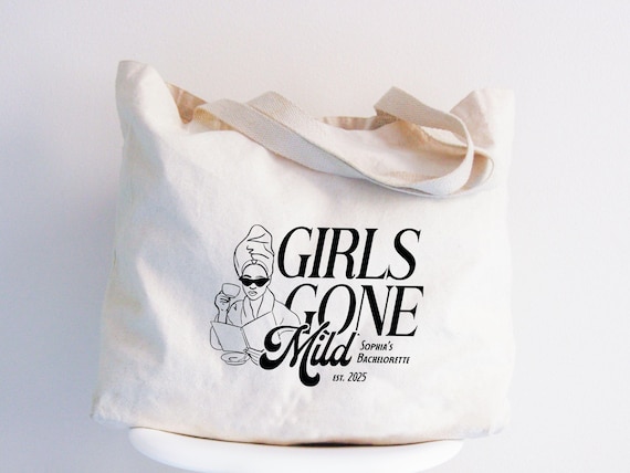 Girls Gone Mild Bachelorette Party Tote Bag, Bridal Shower Gift, Personalized Bride Tote Bag, Spa Day Bridesmaids Gifts, Girls Trip Totes