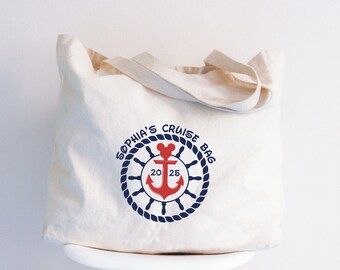 Personalized Cruise Canvas Tote Bag, Family Vacation, Nautical Design