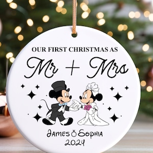 Personalized Christmas Mickey And Minnie Ornament, Christmas As Mr Mrs Disney Wedding Ornament Gift, Our First Married Christmas Tree Decor