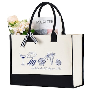 Coastal Doodle Cornered Tote Bag, Last Toast on the Coast, Destination Wedding Welcome Tote, Bridesmaid Tote Bags Coastal Bachelorette