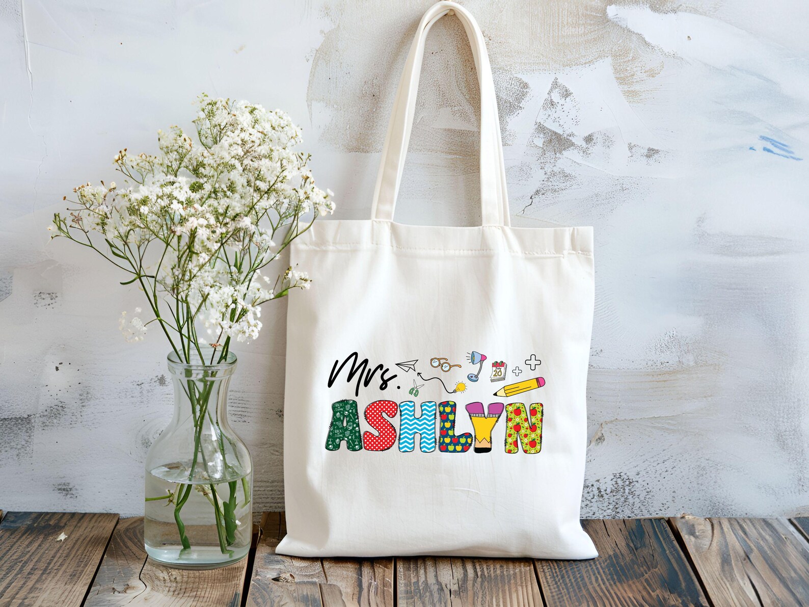 Personalized Teacher Tote Bag, Custom Name Canvas Gift - Etsy