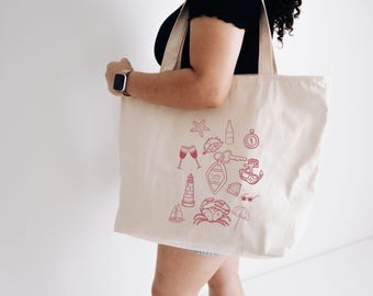 Personalized Coastal Bachelorette Cotton Tote Bag, Beach Bridal Gift