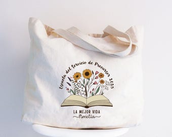 Custom JW Baptism 2026 Tote Bag, Escuela de Precursor Favor, Floral Book Design