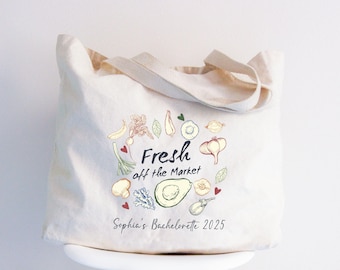 Fresh Off the Market Bridal Shower Gifts, Farmers Market Themed Bachelorette Party Tote Bag, She's Fresh Off the Market Bach Party Tote Bag
