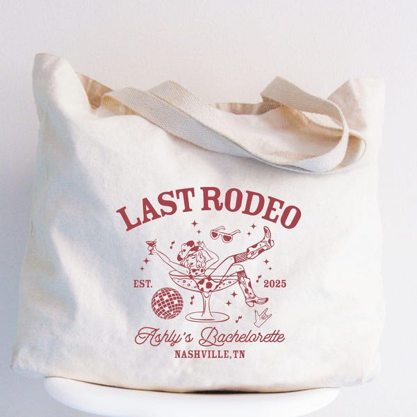 Last Rodeo Bachelorette Custom Tote Bag, Western Bridal Party Gift, Canvas Tote Bag