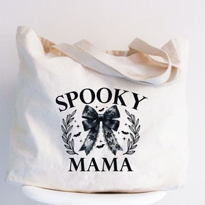 Spooky Mama Tote Bag, New Mom Gift, Coquette Bow Tote, Cute Bats Totes,  Halloween Reusable Bags, Fall Gifts for Mother, Trick or Treat