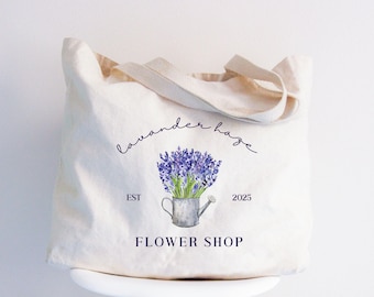 Lavender Flower Cotton Tote, Custom Wedding Bridesmaid Bag