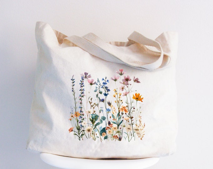 Wildflower Tote Bag, Floral Botanical Tote, Mothers Day Gift, Flower Shoulder Bag, Vintage Flower Bag, Bridal Floral Bag, Birthday Gift Bags