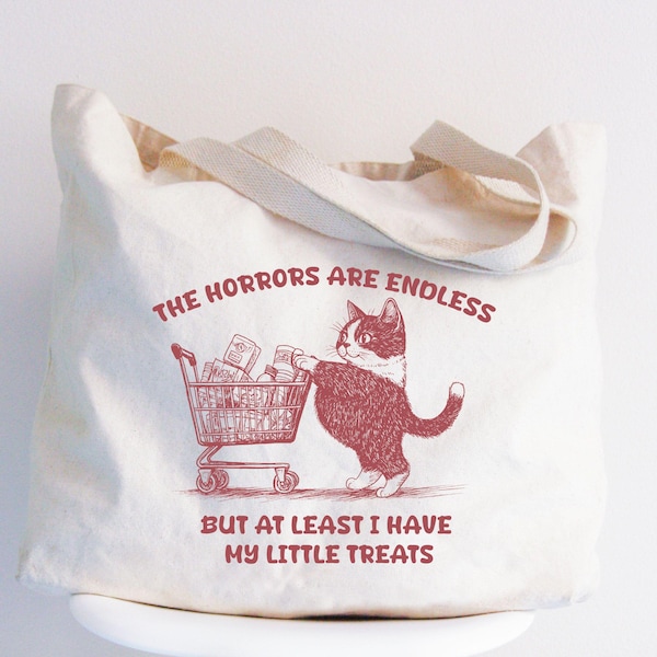 Sac fourre-tout « Petites friandises pour chat rigolo », Sac fourre-tout « L'horreur persiste », Cadeau pour les amoureux des chats, Sac fourre-tout déjanté, Sac fourre-tout pour les amateurs de cannabis, Sac fourre-tout chat mignon