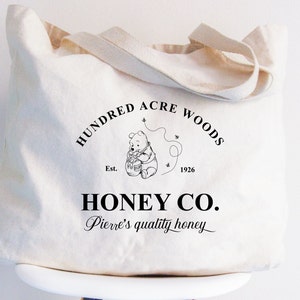 Personalized Hundred Acre Woods Honey Co Bag, Custom Gift Pooh Bear Tote, Customized Winnie Mom Bags,Honeybee Birthday Farmer Shopping Totes