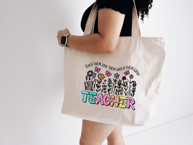 Personalized Teacher Tote Bag, Custom Name Floral Gift for Teacher ...