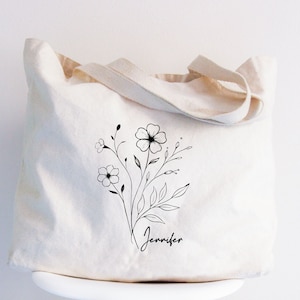 Custom Birthday Floral Tote, Personalized Birth Gift Bag, Customized Month Flower Bags, Unique Born Woman Totes, Milestone Date Reusable Bag, Flower Design Tote, Birthday Vacation Canvas Bag, Date of Birth Girl Bags, Wildflower Teacher Reusable Bag