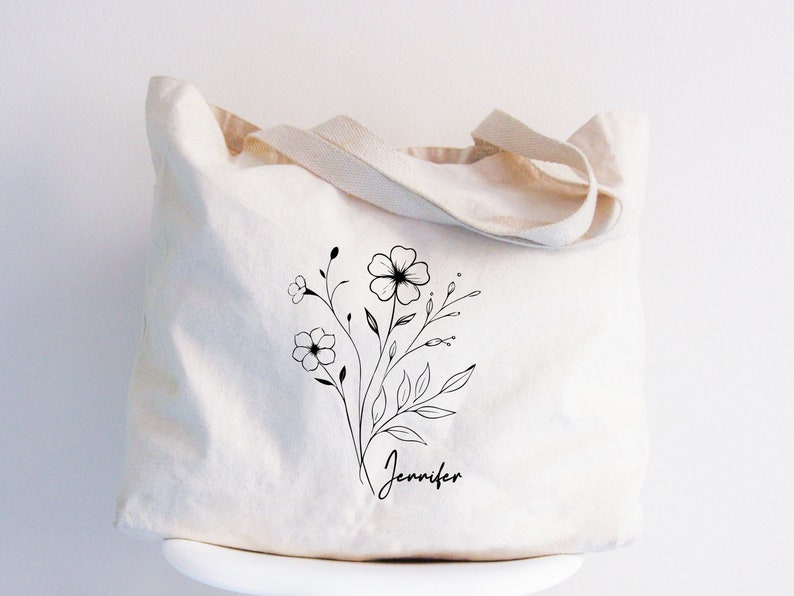 Custom Birthday Floral Tote, Personalized Birth Gift Bag, Customized Month Flower Bags, Unique Born Woman Totes, Milestone Date Reusable Bag, Flower Design Tote, Birthday Vacation Canvas Bag, Date of Birth Girl Bags, Wildflower Teacher Reusable Bag