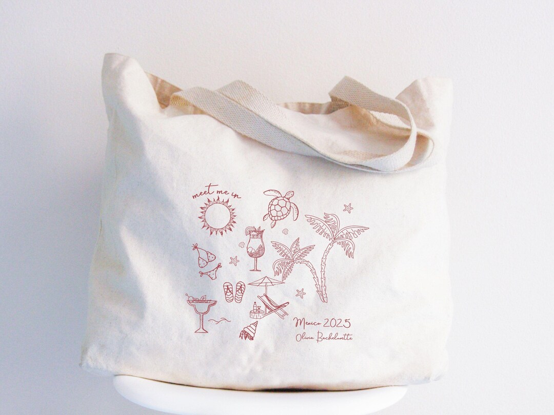Mexico Coastal Doodle Bachelorette Tote Bag, Bridal Shower Gift, Custom ...