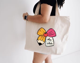 Custom Teacher Tote Bag, Back To School Favor, Teacher Canvas Bag