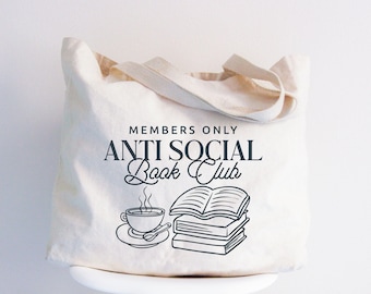 Anti Social Book Club Tote Bag, Bookish Library Cotton Tote