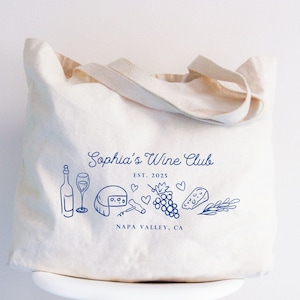 Custom Wine Club Bachelorette Canvas Tote Bag, Bridal Shower Gift, Bachelorette Party Gifts,  Winery Bridal Party Bag, Bridesmaid Bag