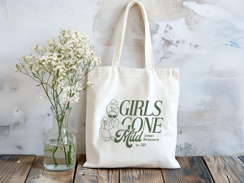 Girls Gone Mild Bachelorette Tote Bag, Bride Tote Bag, Bridal Shower Gift, Spa Bachelorette Tote, Personalized Spa Weekend Tote, Bridesmaids Gifts for Bachelorette, Custom Tote Bag, Personalized Tote, Wedding Welcome Bag, Engagement Bridesmaid Bag, Bride Bags, Canvas Tote Bag, Girls Trip Favor, Gift for Girls Trip, Gift for Bachelorette Weekend, Spa Bachelorette Party Favor