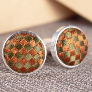 Handmade Silk Cufflinks: Upcycled Vintage Necktie, Silver Plated
